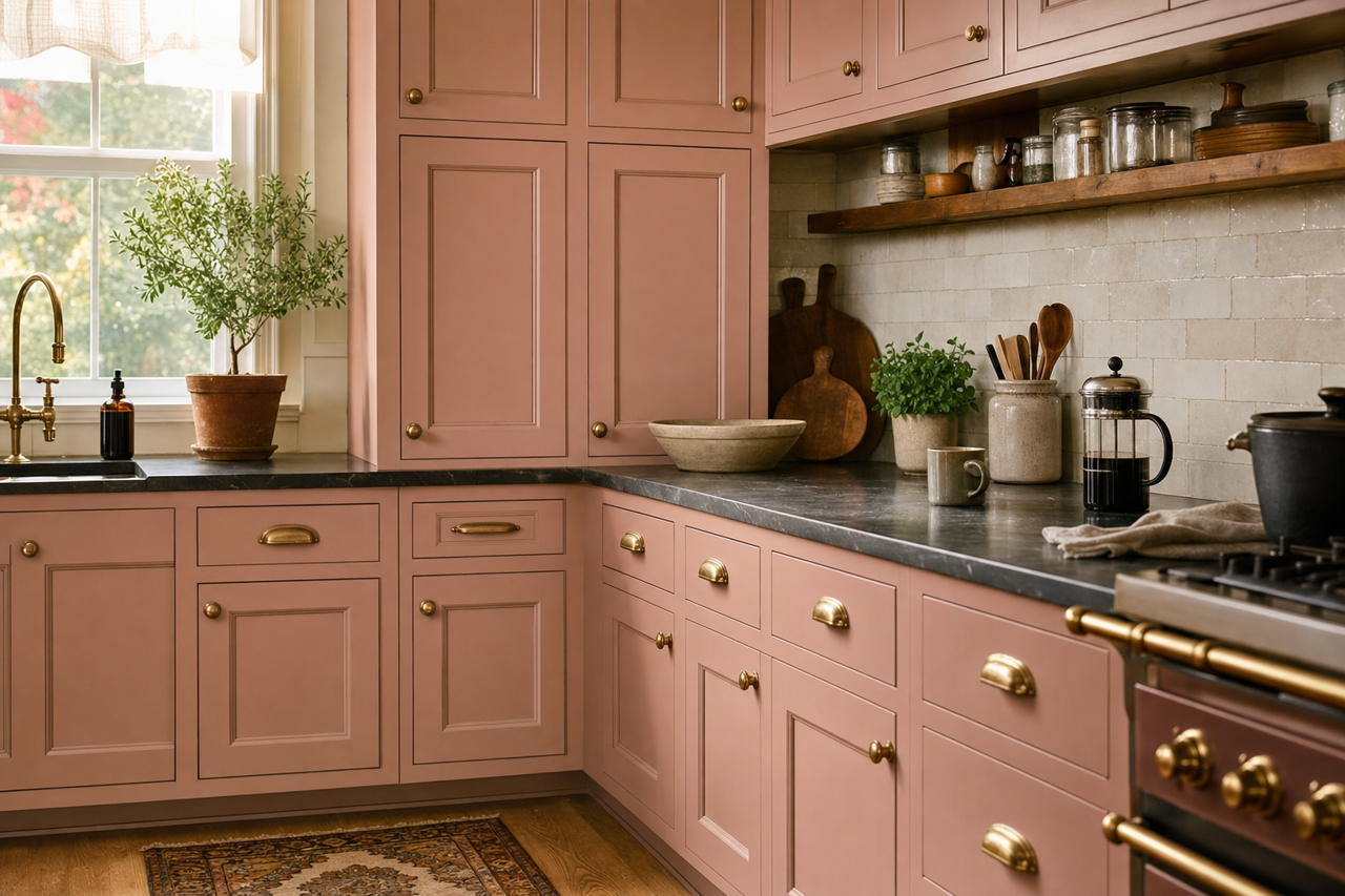 Sandblast by Benjamin Moore on cabinets