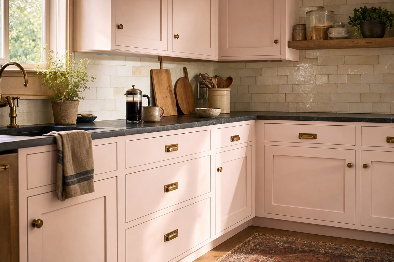 Strawberry-n-Cream by Benjamin Moore on cabinets