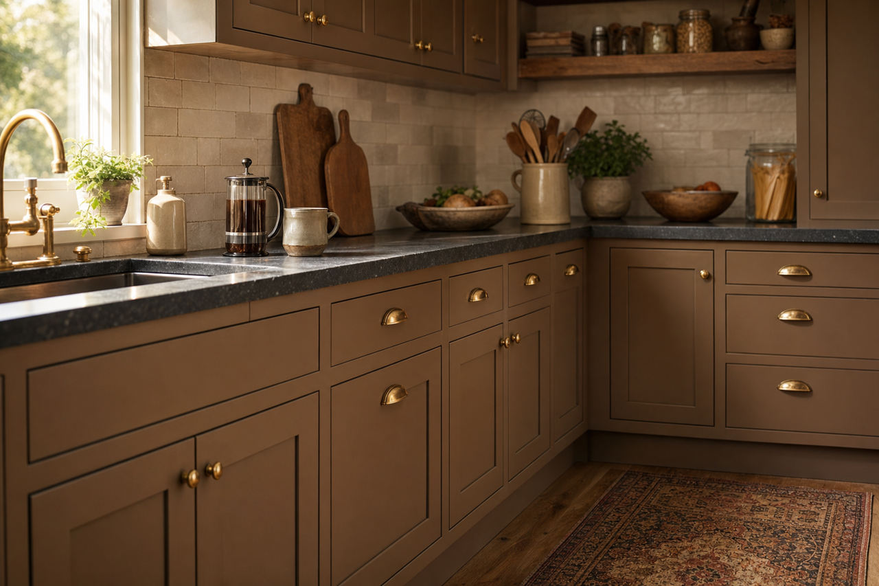 Brown by Benjamin Moore on cabinets