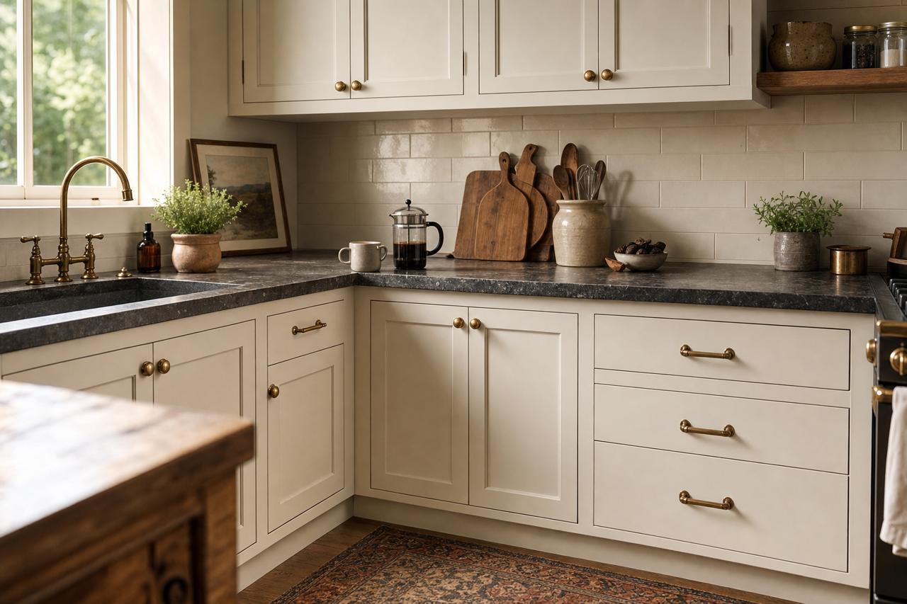 Abalone by Benjamin Moore on cabinets