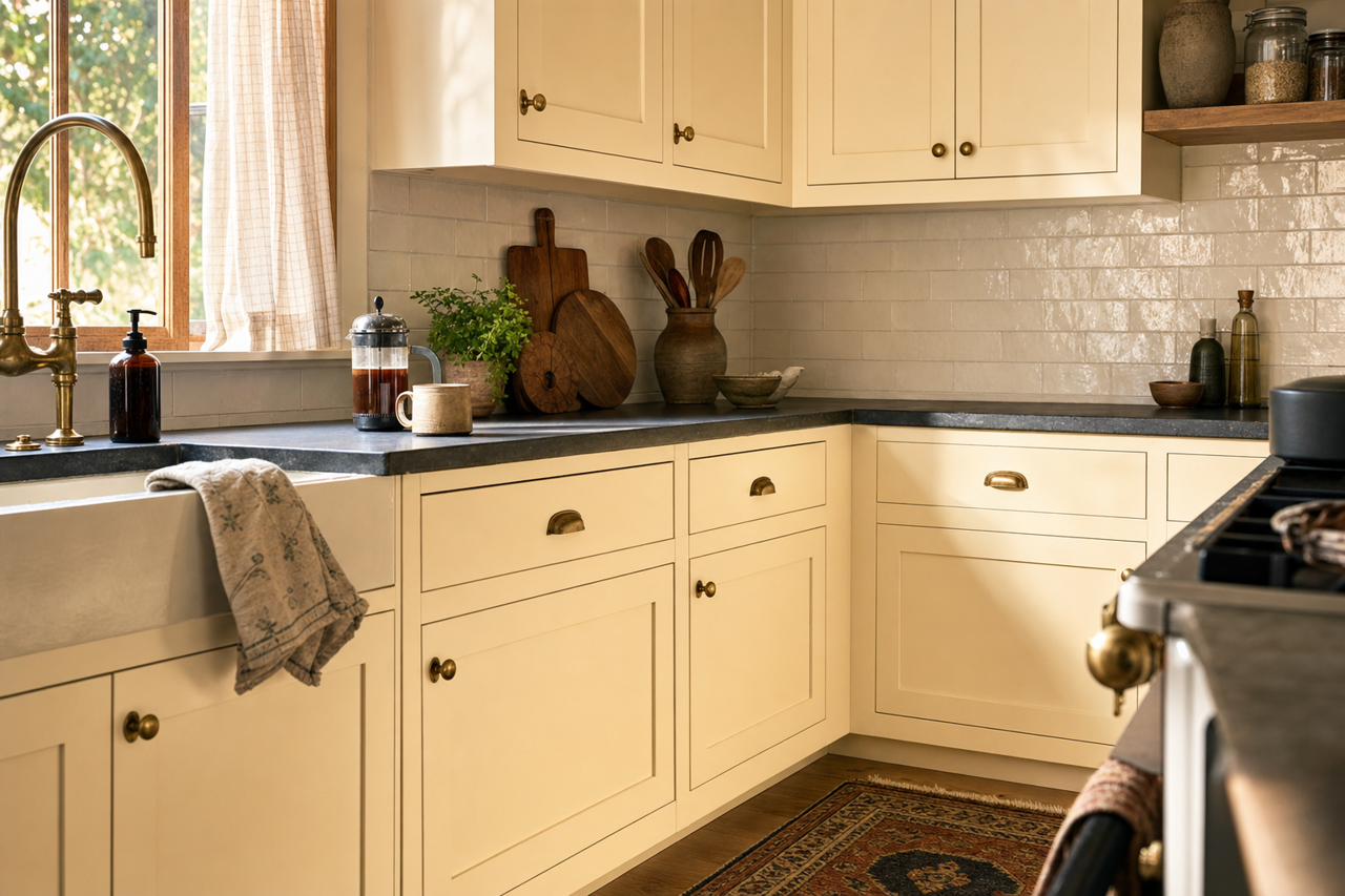 Fresh Air by Benjamin Moore on cabinets