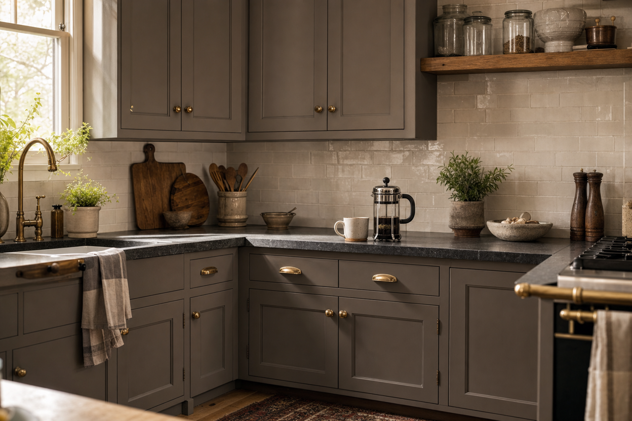 Stone by Benjamin Moore on cabinets