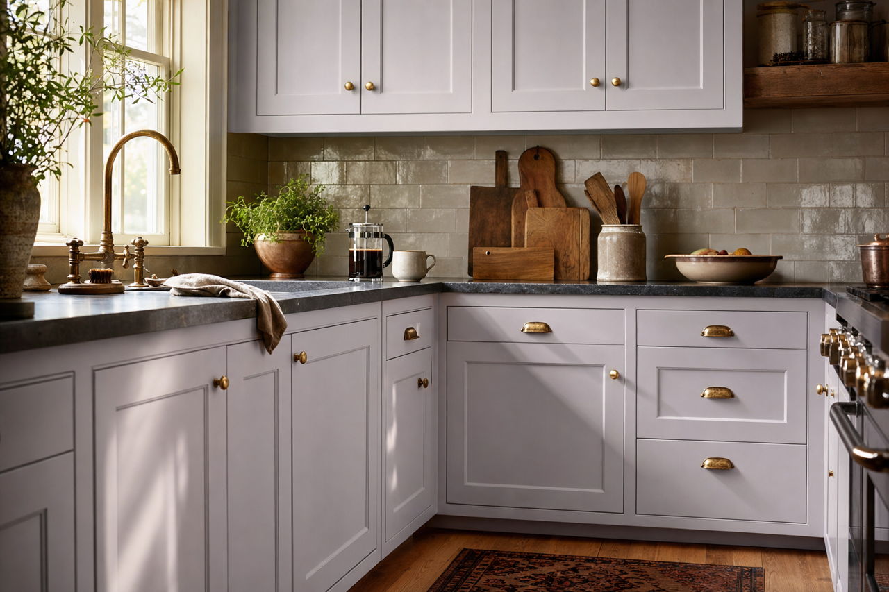 Winter by Benjamin Moore on cabinets