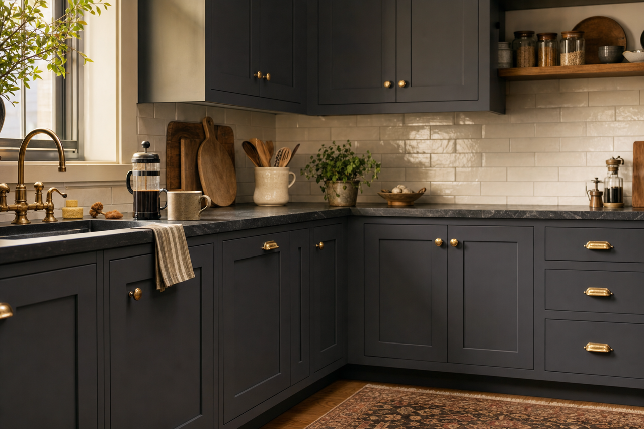 Ebony by Benjamin Moore on cabinets