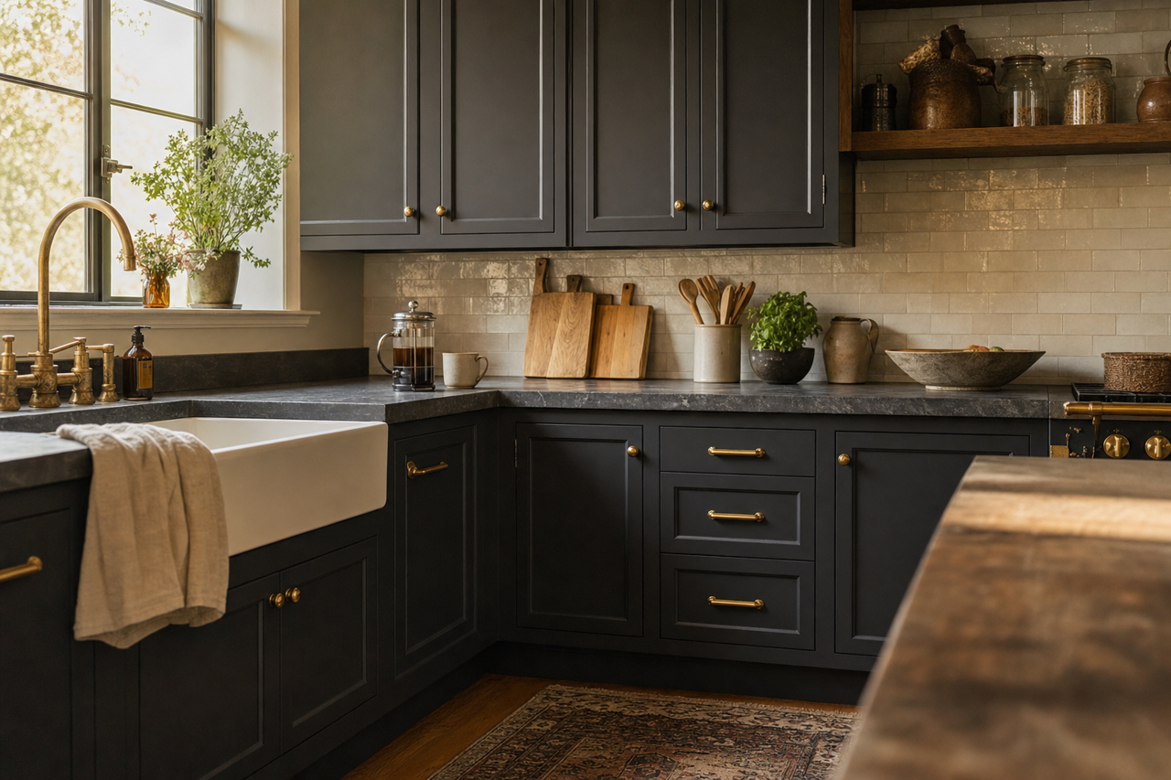 Black by Benjamin Moore on cabinets