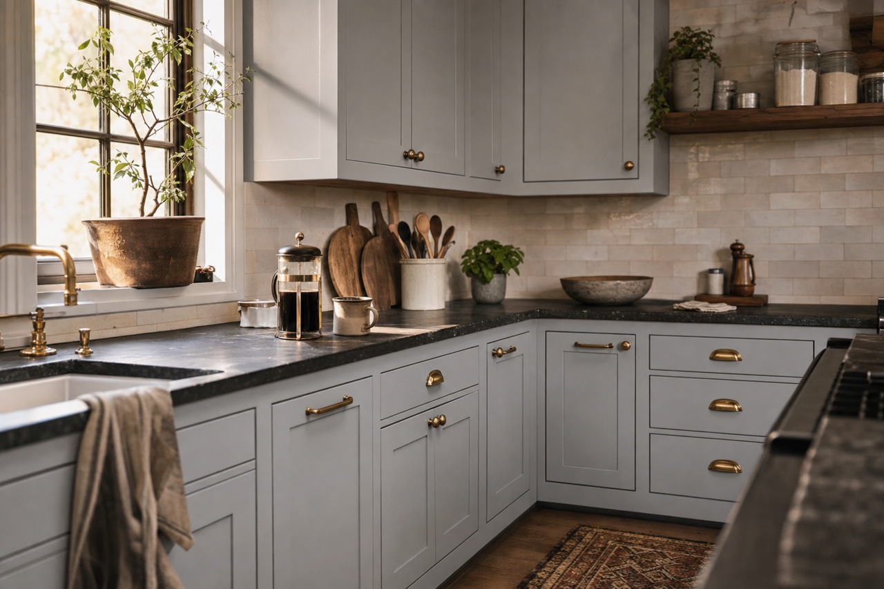 Nickel by Benjamin Moore on cabinets