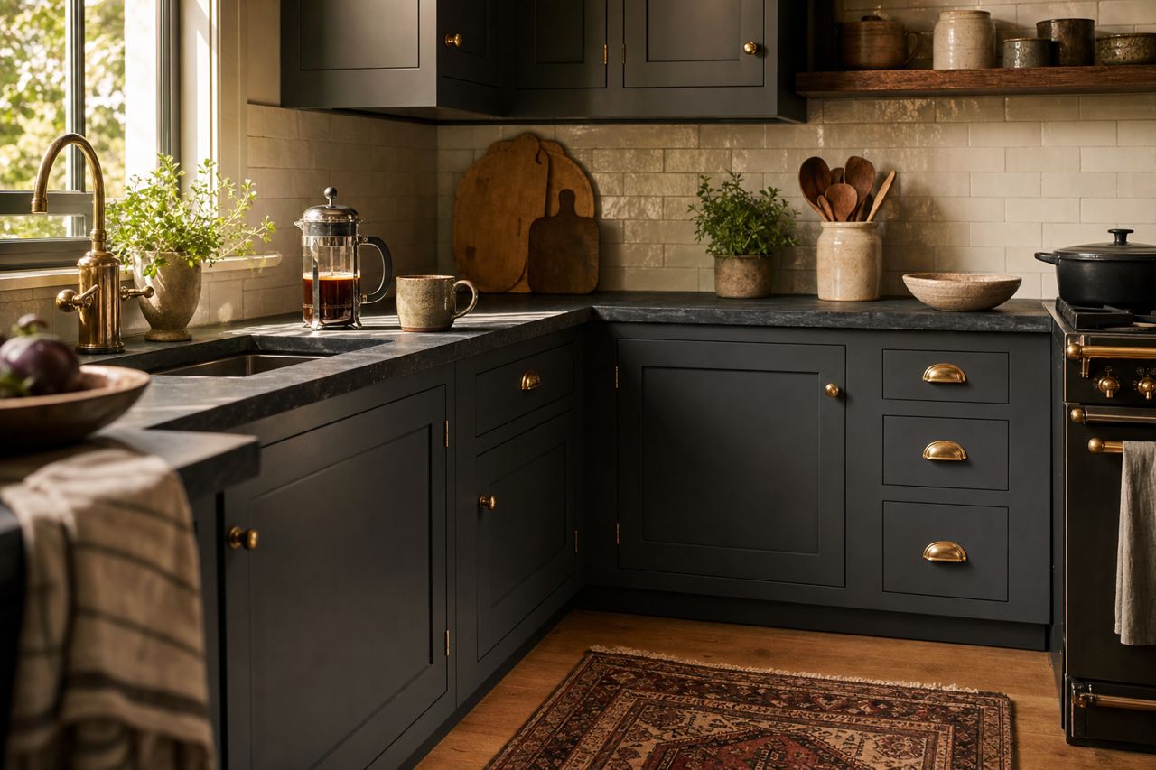 Black by Benjamin Moore on cabinets