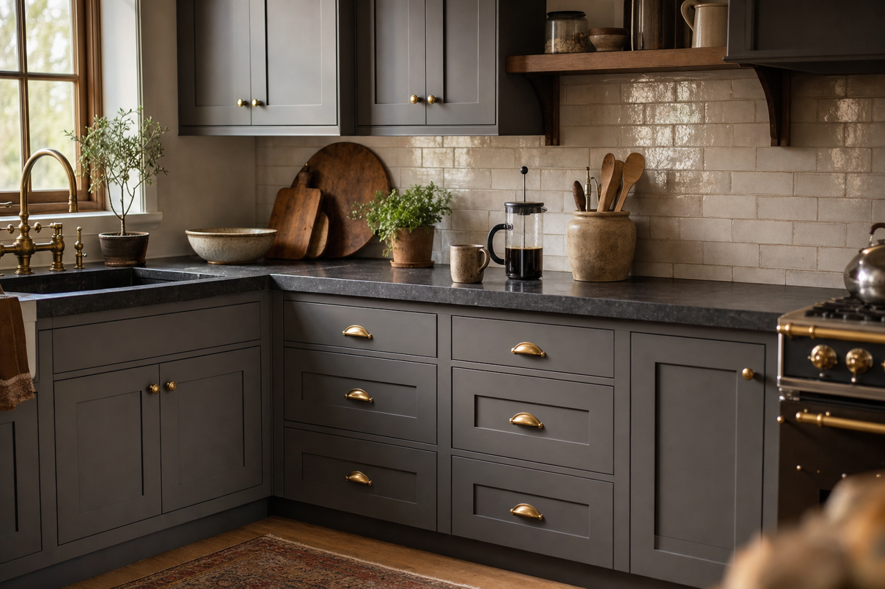 Gray by Benjamin Moore on cabinets