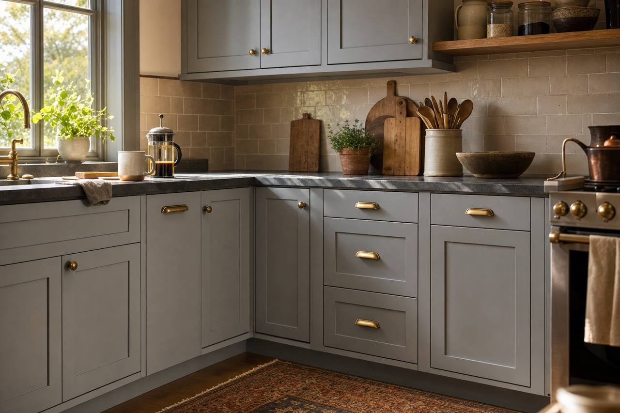 Pewter by Benjamin Moore on cabinets