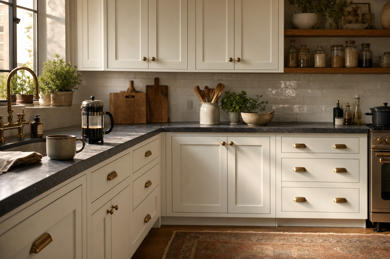 White by Benjamin Moore on cabinets