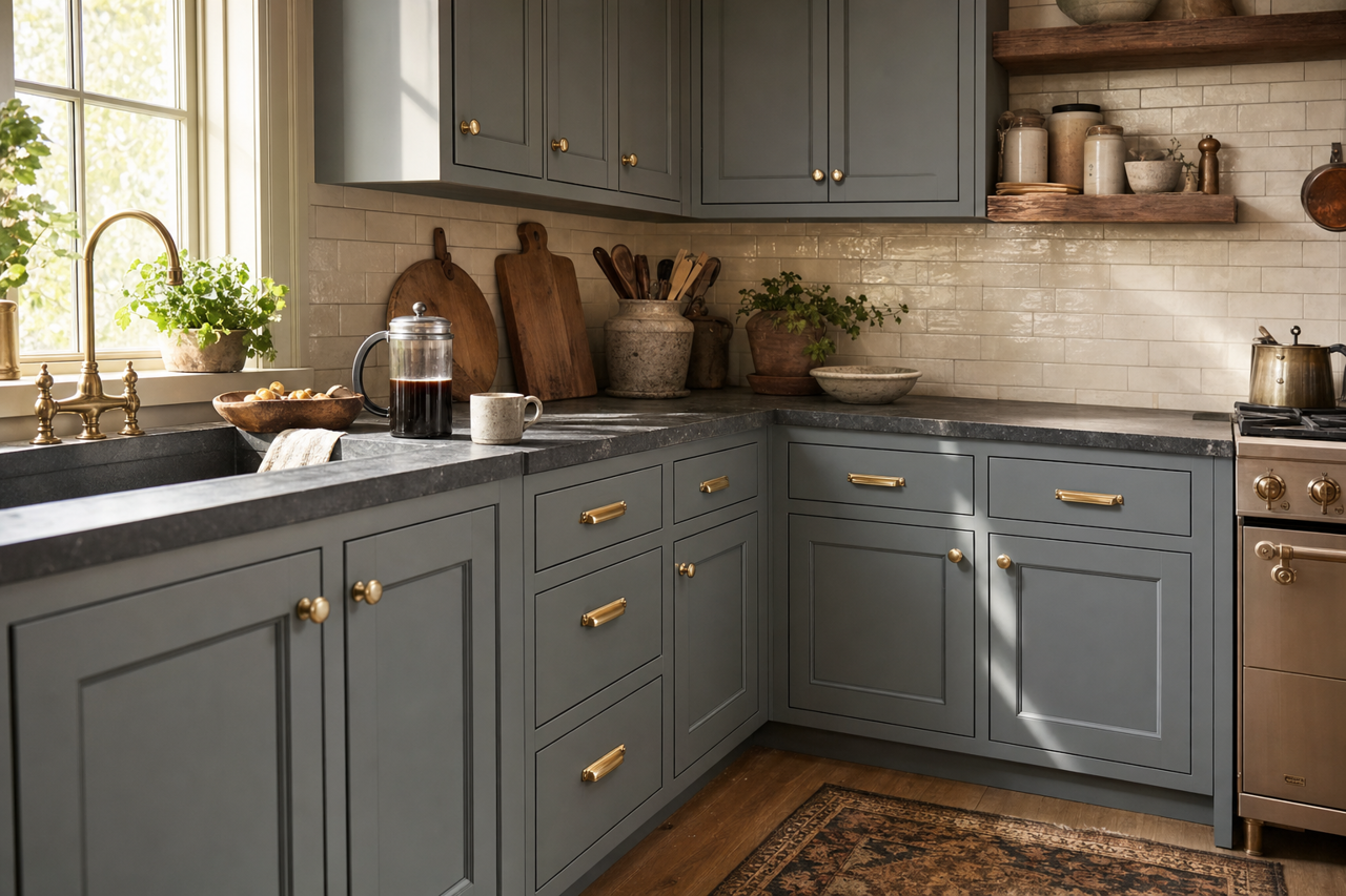 Steep by Benjamin Moore on cabinets