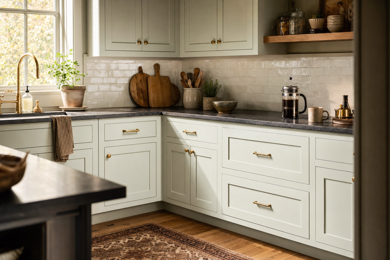 Snow by Benjamin Moore on cabinets