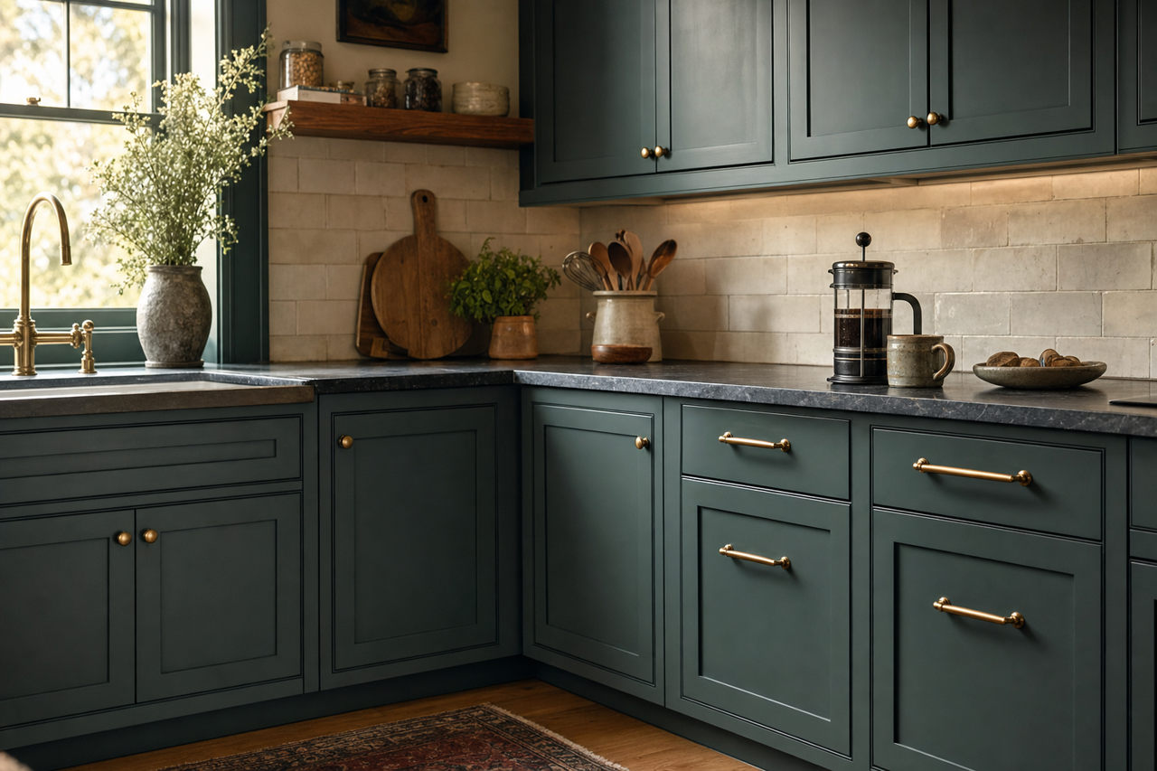 Mediterranean by Benjamin Moore on cabinets