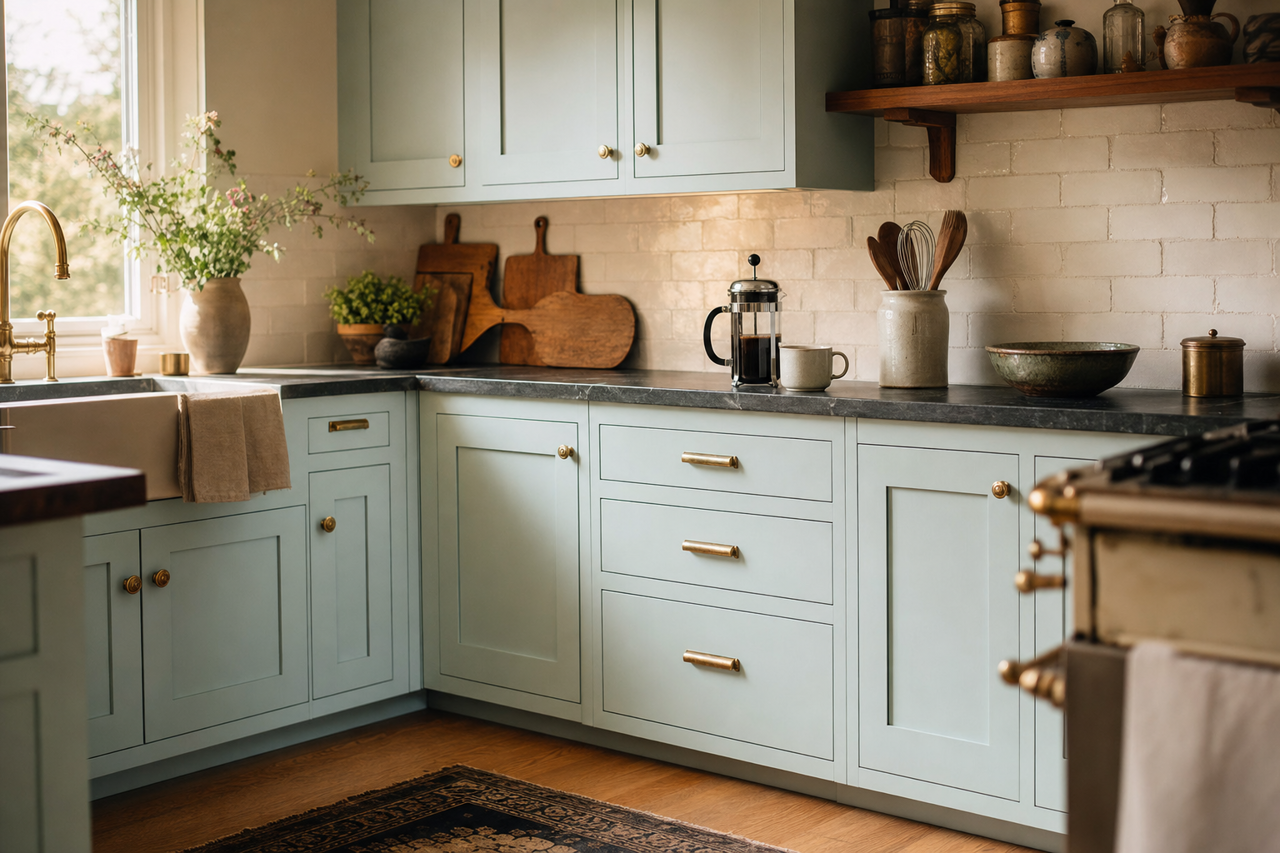 Ocean by Benjamin Moore on cabinets