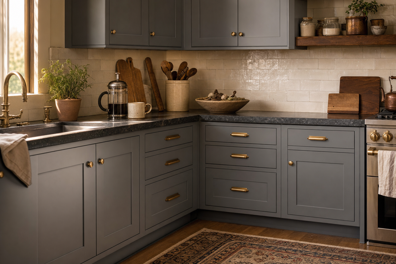 Trout by Benjamin Moore on cabinets