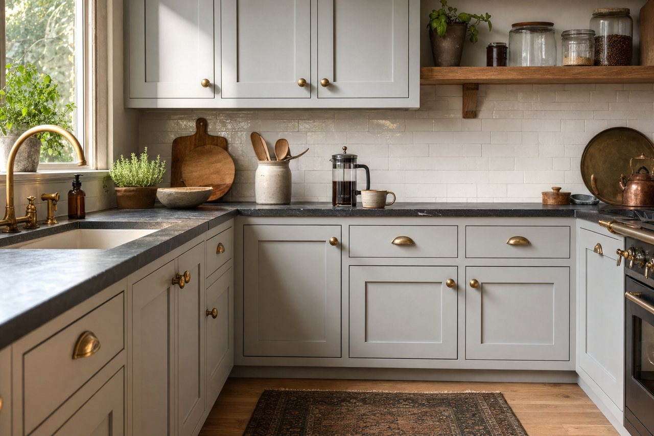 Thundercloud by Benjamin Moore on cabinets