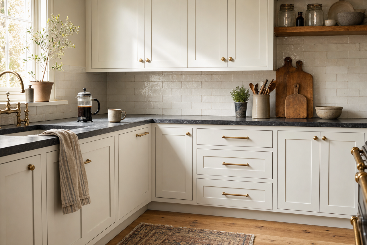 Misty by Benjamin Moore on cabinets