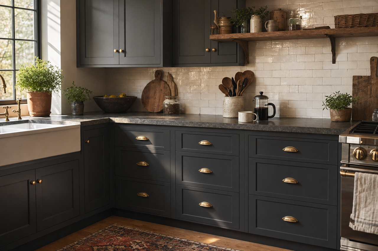 Black by Benjamin Moore on cabinets
