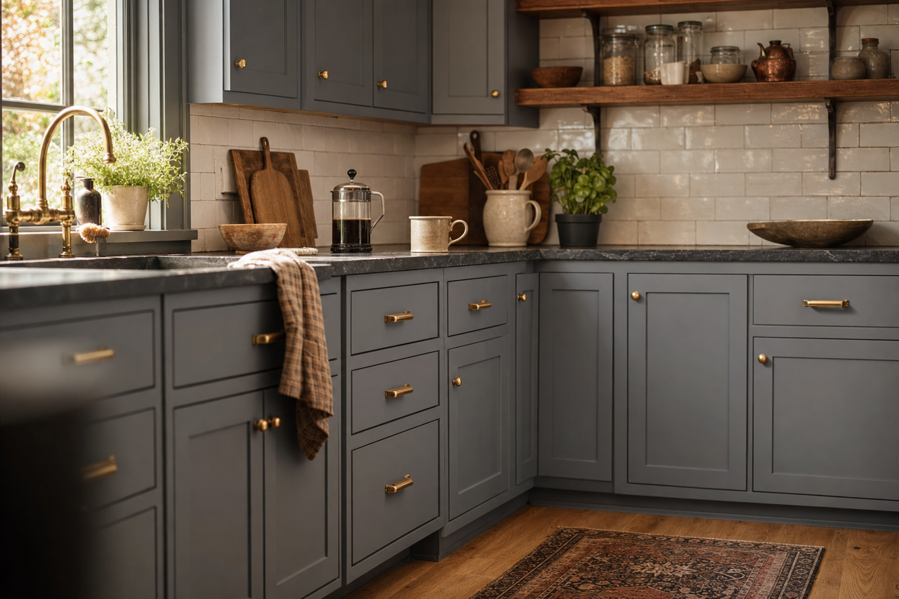 Gray by Benjamin Moore on cabinets