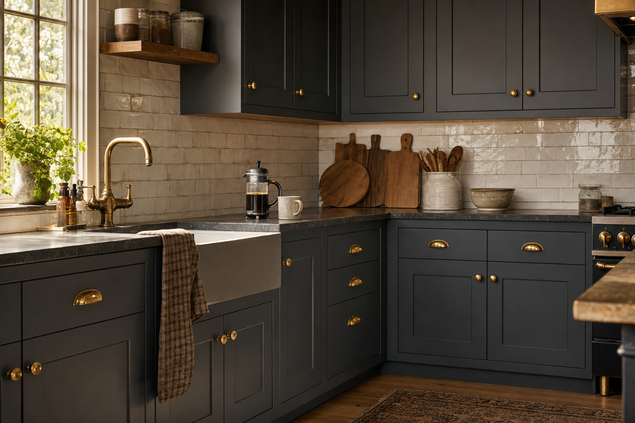 Black by Benjamin Moore on cabinets