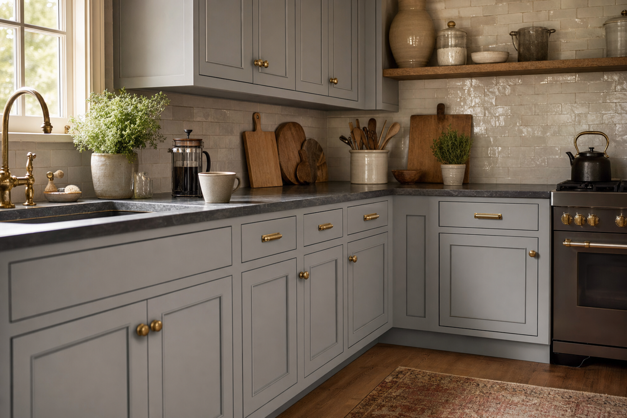 Sweatshirt by Benjamin Moore on cabinets