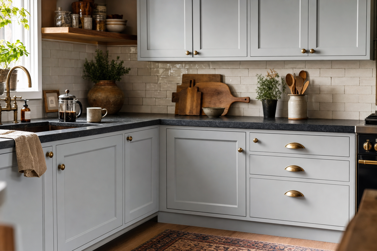 Gray by Benjamin Moore on cabinets