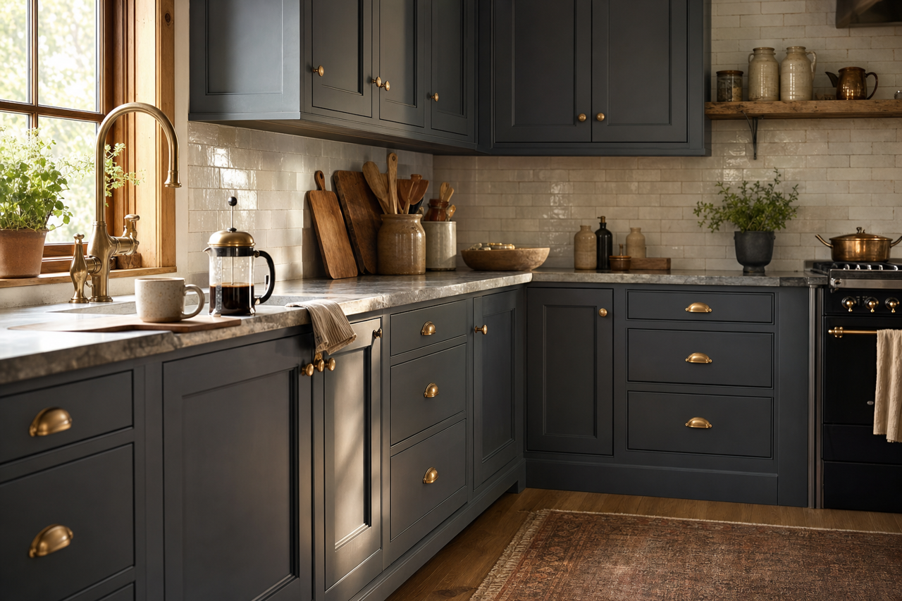 Gravel by Benjamin Moore on cabinets