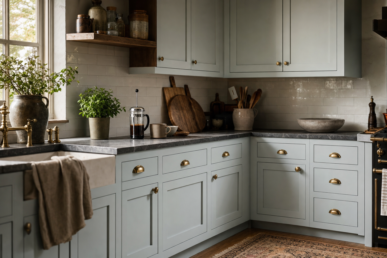 Cascade by Benjamin Moore on cabinets