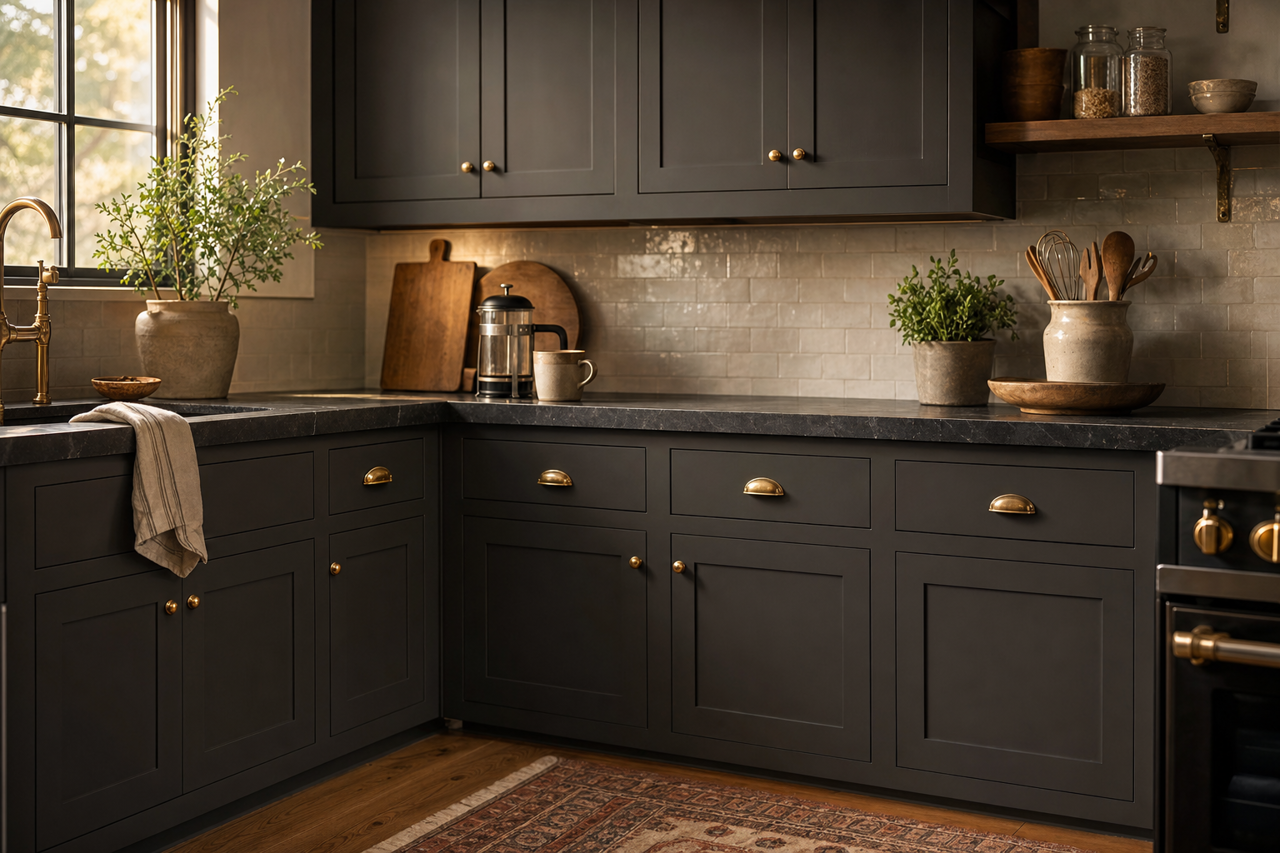 Black by Benjamin Moore on cabinets
