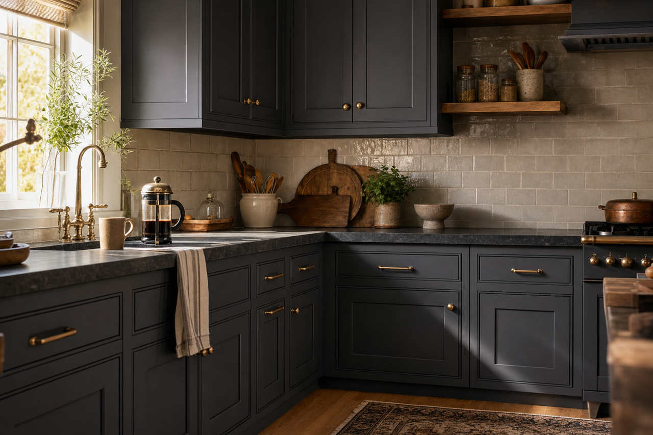 Abyss by Benjamin Moore on cabinets