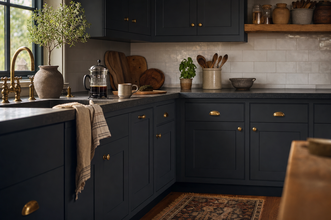 Soot by Benjamin Moore on cabinets