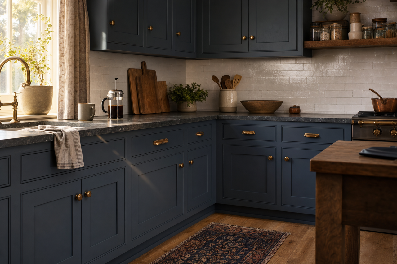 Blue by Benjamin Moore on cabinets