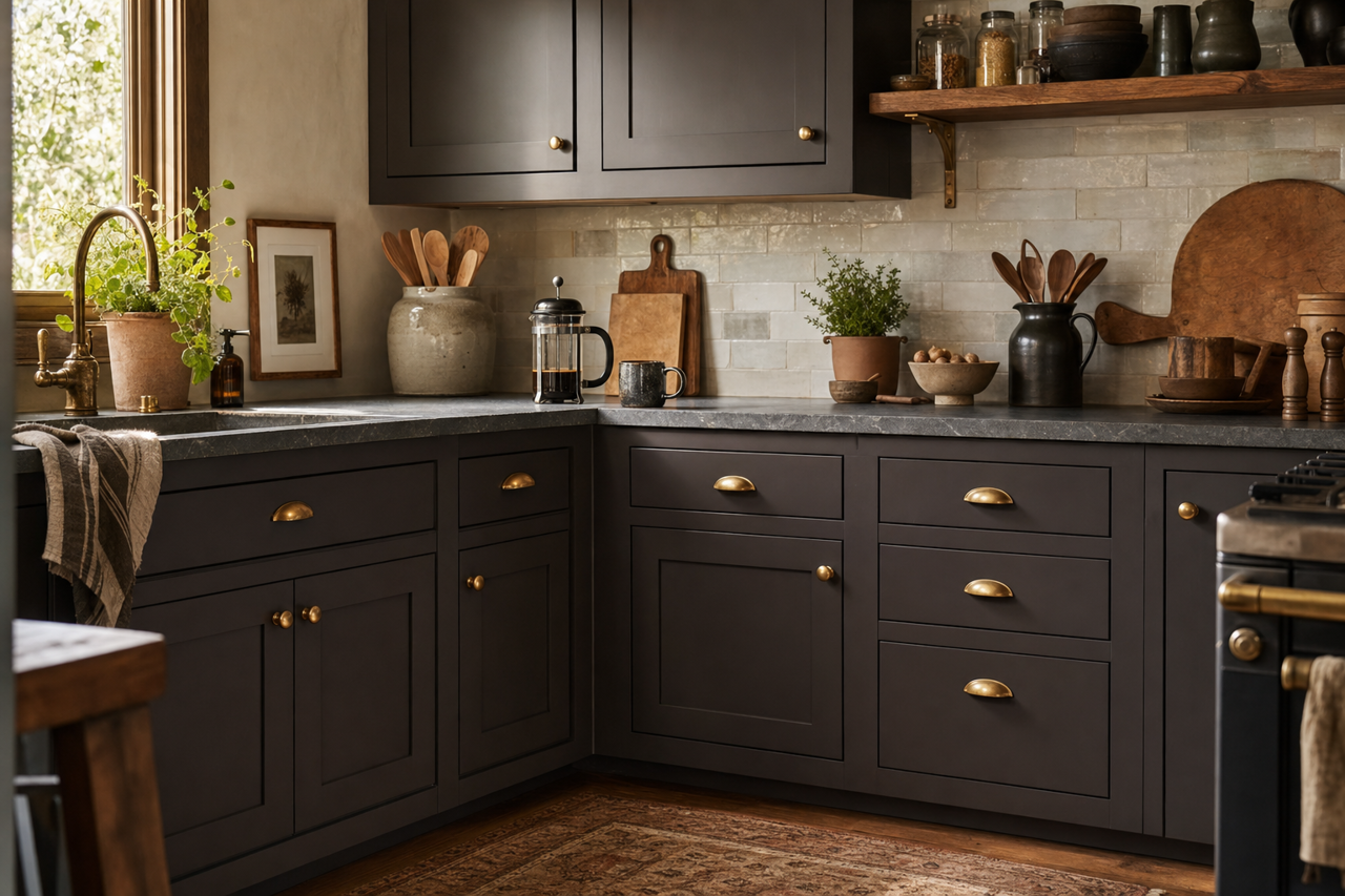 Black by Benjamin Moore on cabinets
