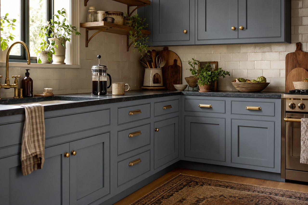 Black by Benjamin Moore on cabinets