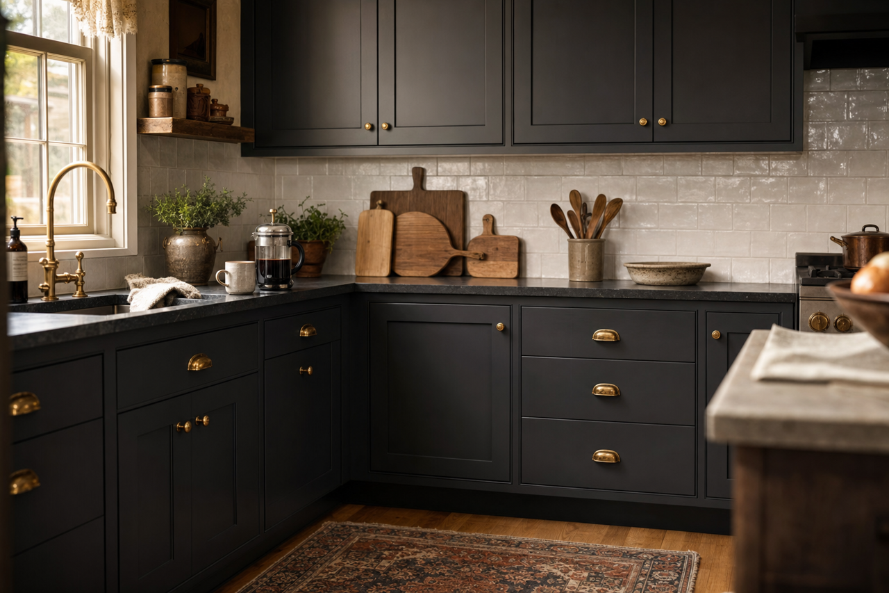 Black by Benjamin Moore on cabinets