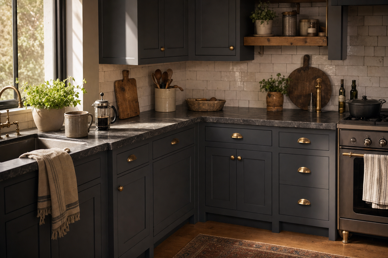 Black by Benjamin Moore on cabinets