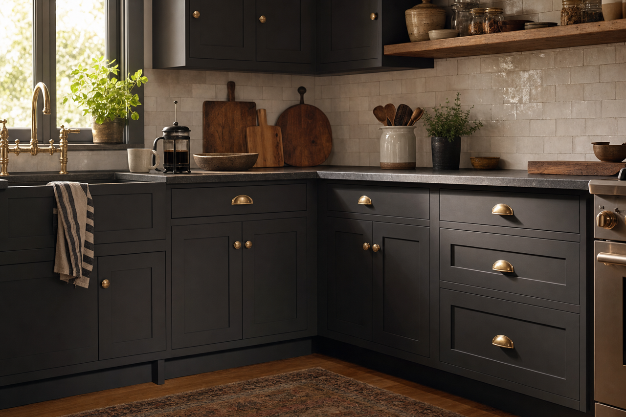 Onyx by Benjamin Moore on cabinets