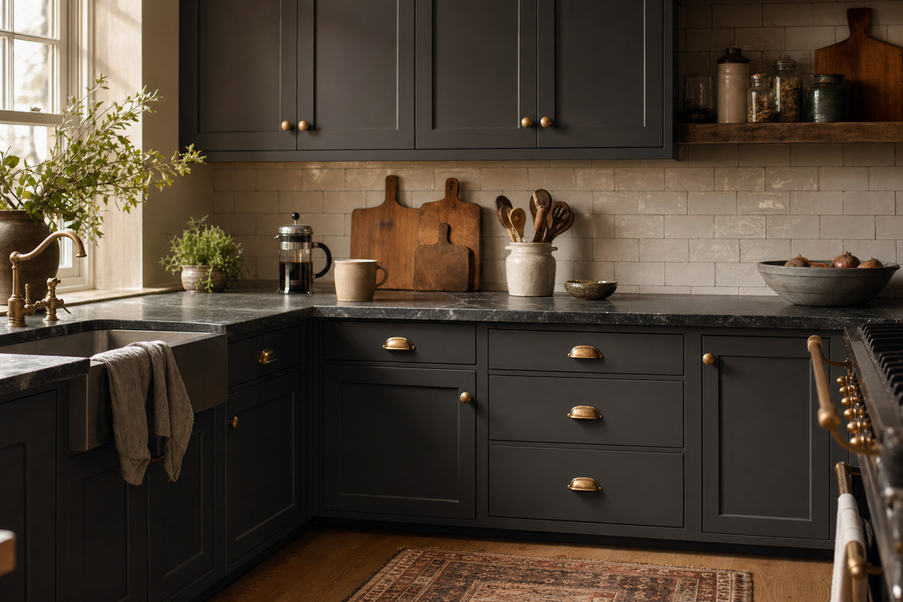 Black by Benjamin Moore on cabinets