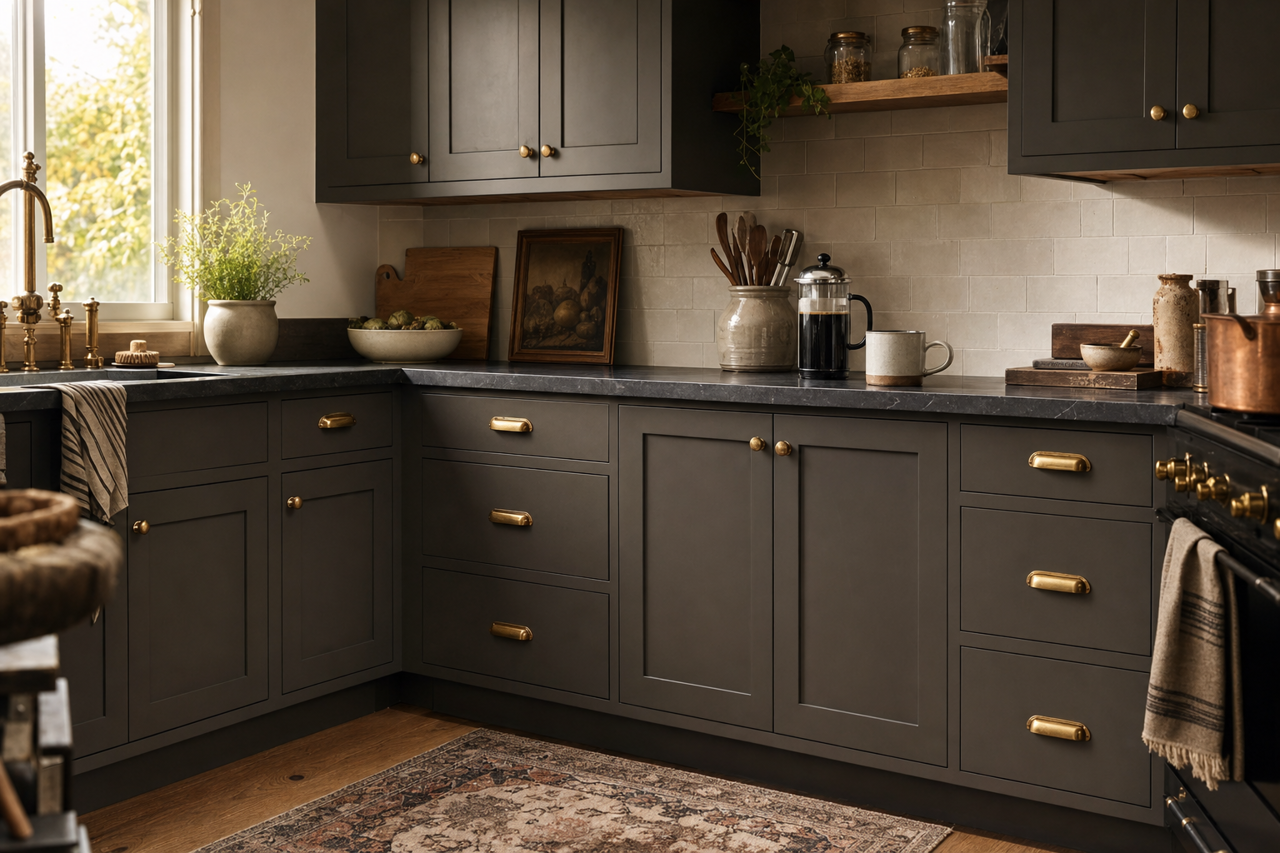 Midsummer by Benjamin Moore on cabinets