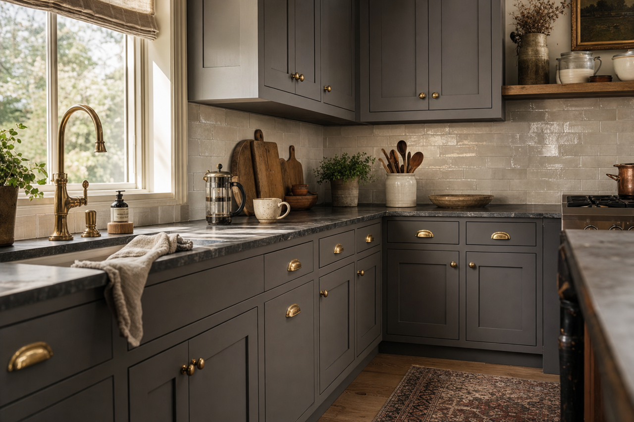 Iron by Benjamin Moore on cabinets