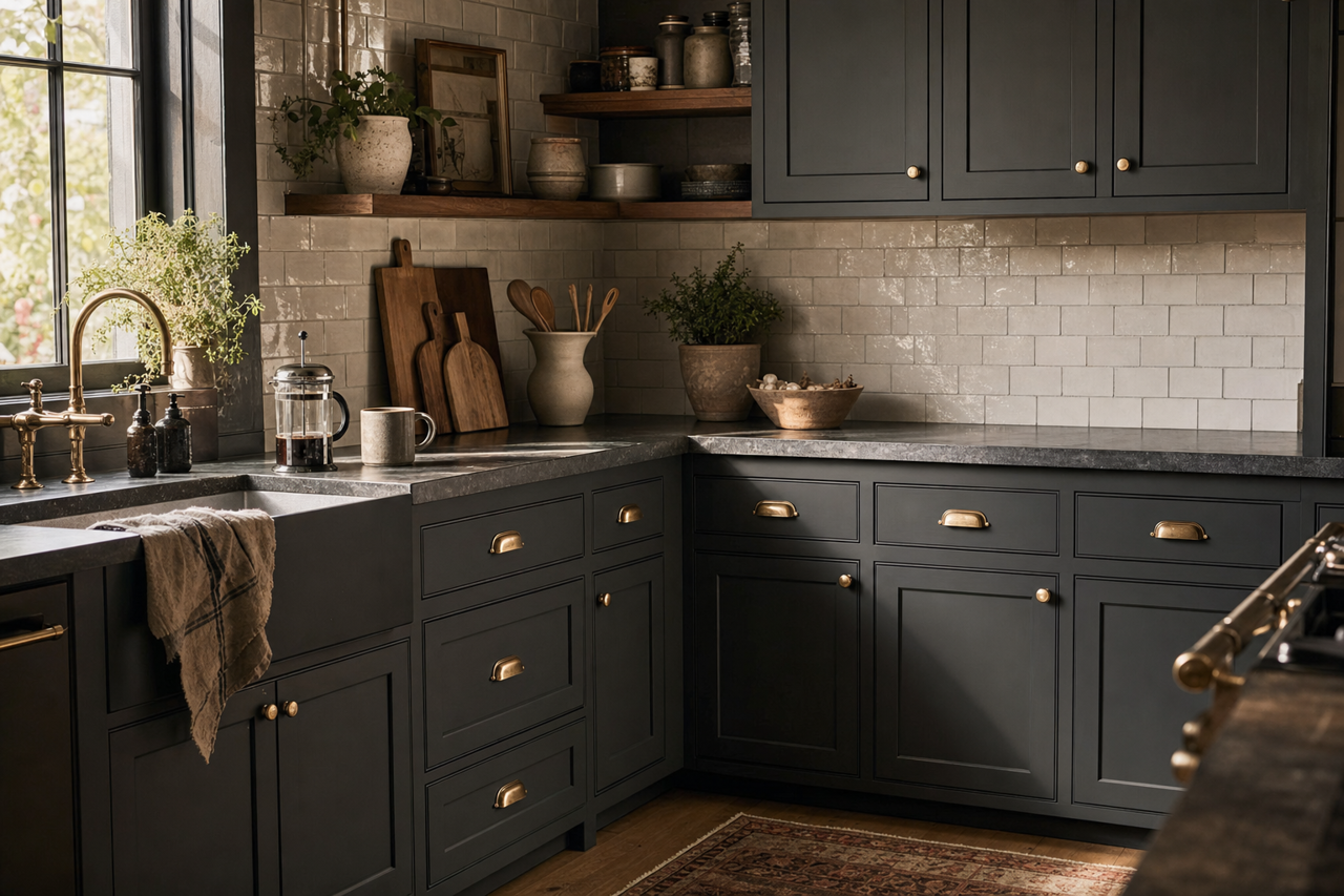 Stonecutter by Benjamin Moore on cabinets