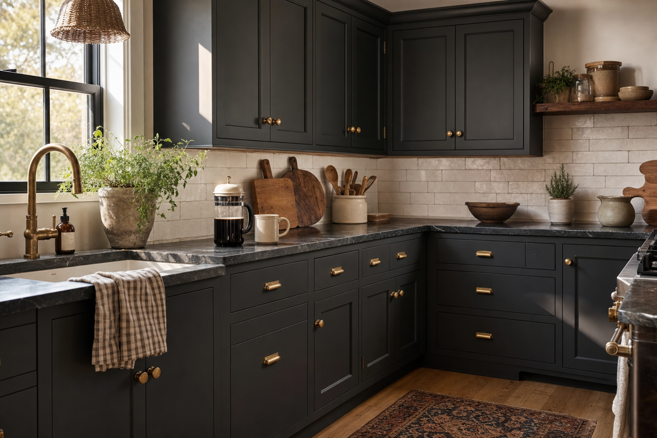 Black by Benjamin Moore on cabinets