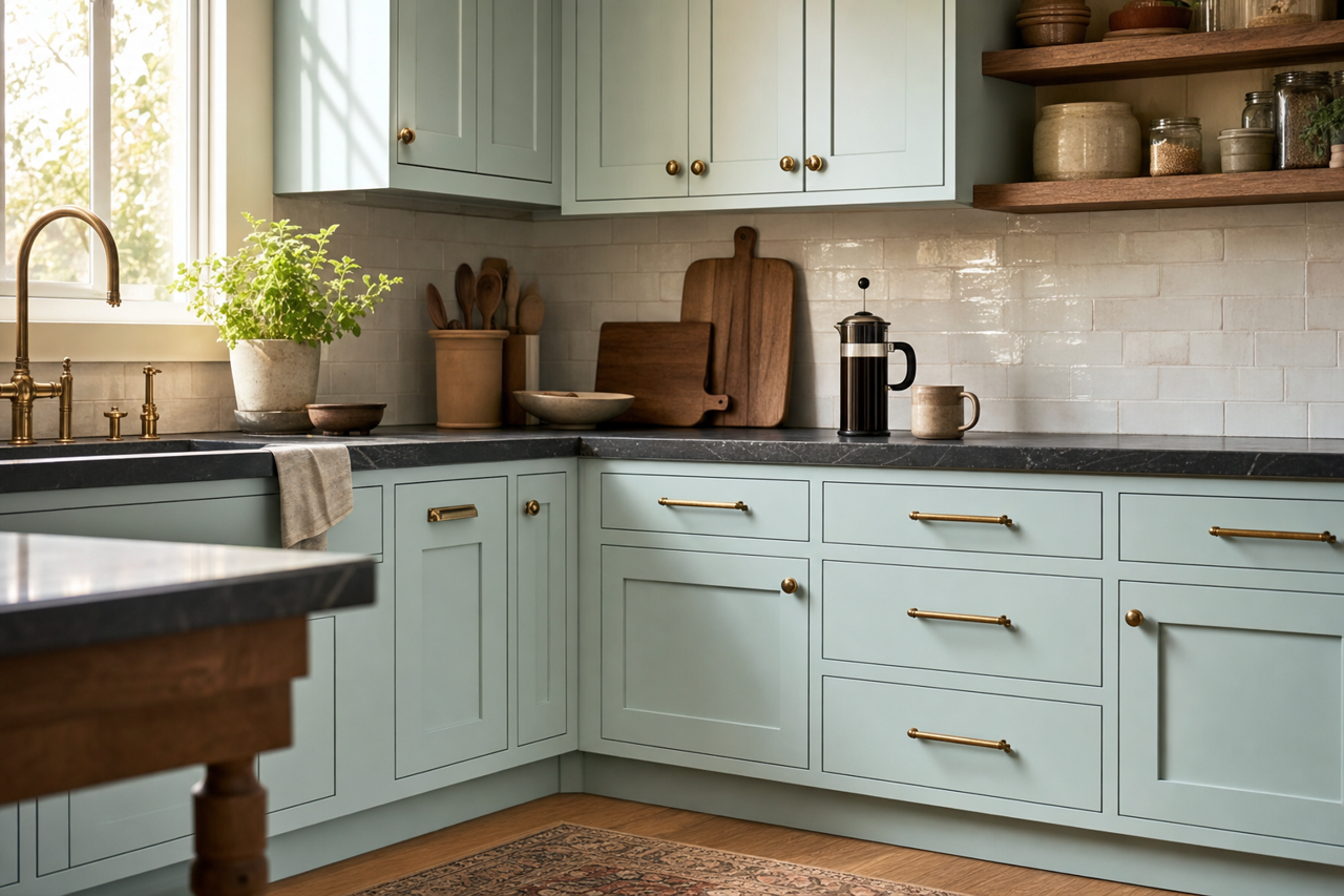Whispering by Benjamin Moore on cabinets