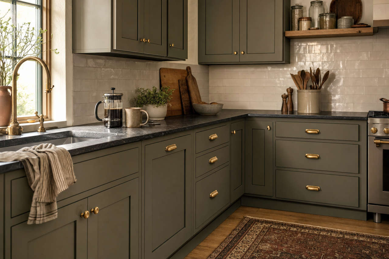 Mohegan by Benjamin Moore on cabinets