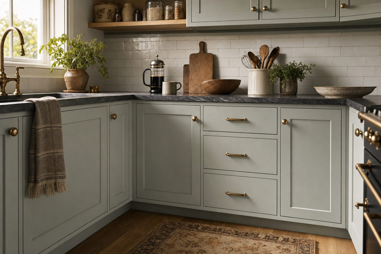 Misted by Benjamin Moore on cabinets