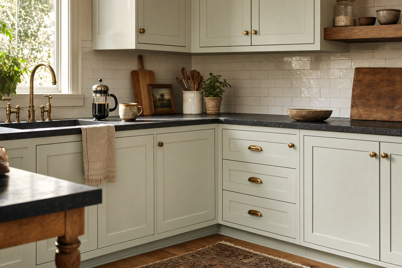 Gray by Benjamin Moore on cabinets