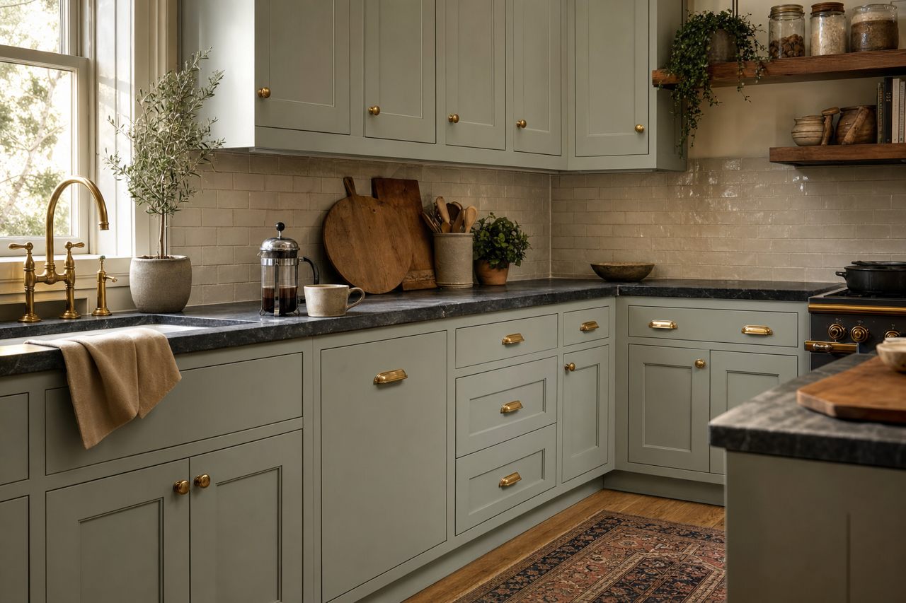Heather by Benjamin Moore on cabinets