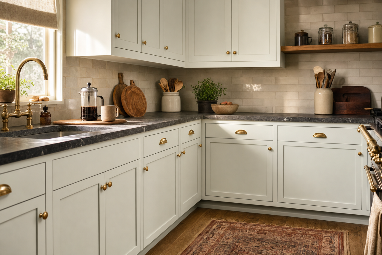 Green by Benjamin Moore on cabinets