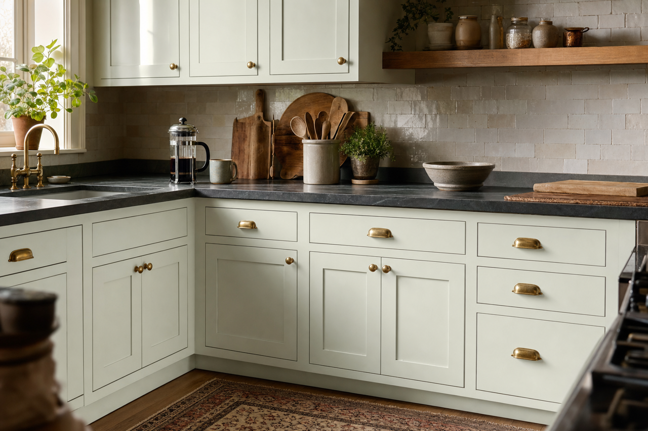 White by Benjamin Moore on cabinets
