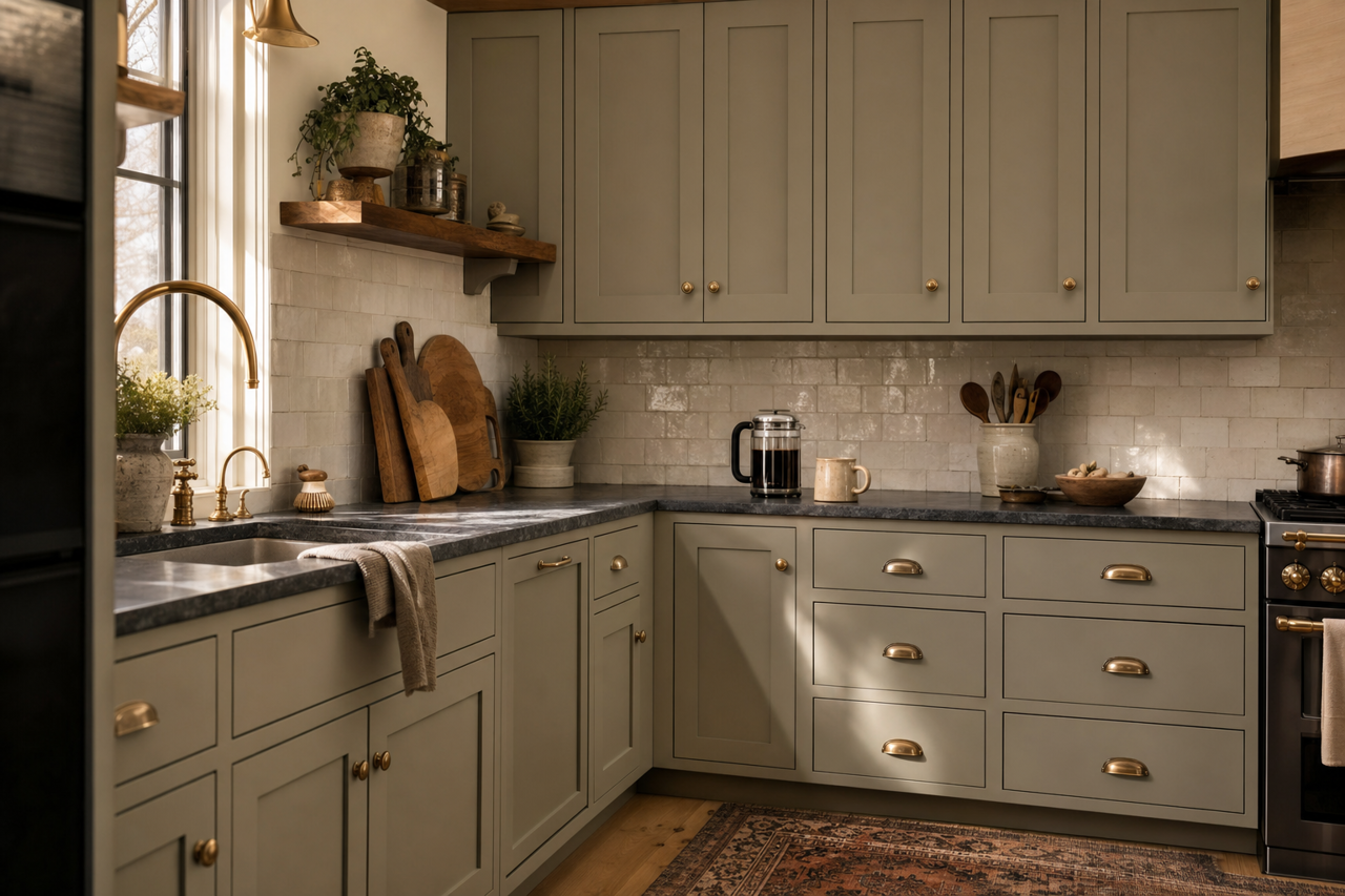 Creekside by Benjamin Moore on cabinets
